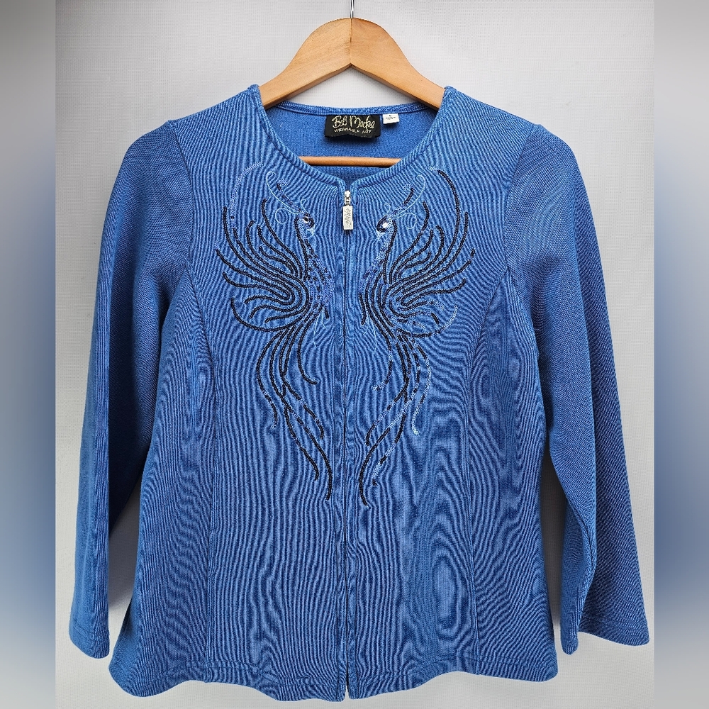 Bob Mackie Wearable Art Sweater Sequin Blue Small